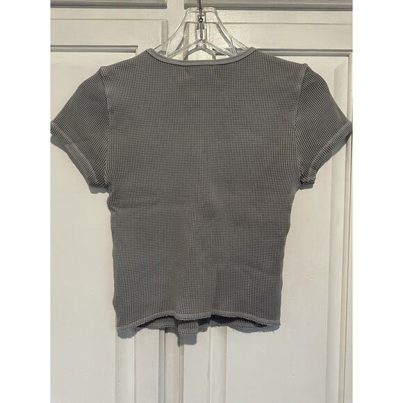 NWT Madewell Women's Gray Waffle Knit Crew Neck Short Sleeve Crop Shirt Size XS - Picture 6 of 9